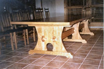 Cherry Wood Trestle Table Pedestal custom made by Specialty Woods
